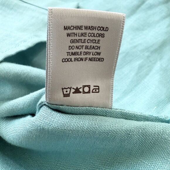 John Mark Green Linen Button Front Tunic Top L Crochet Pockets Roll Tab Sleeve - Picture 9 of 11